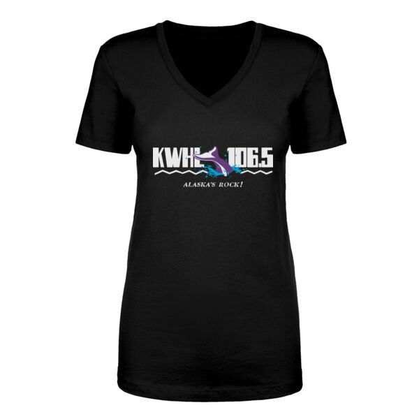 KWHL LOGO - LADIES S/S V-NECK TEE - BLACK Thumbnail