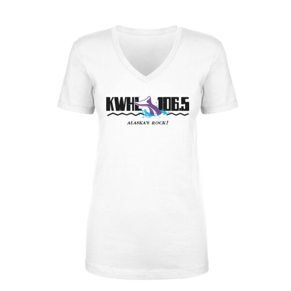 KWHL LOGO - LADIES S/S V-NECK TEE - WHITE Thumbnail